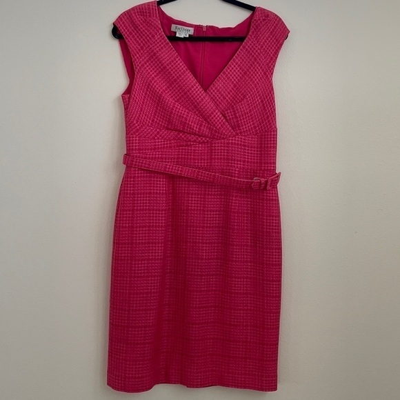 Kay Unger Hot Pink tweed shift dress cap sleeve with belt 10 - Picture 1 of 8